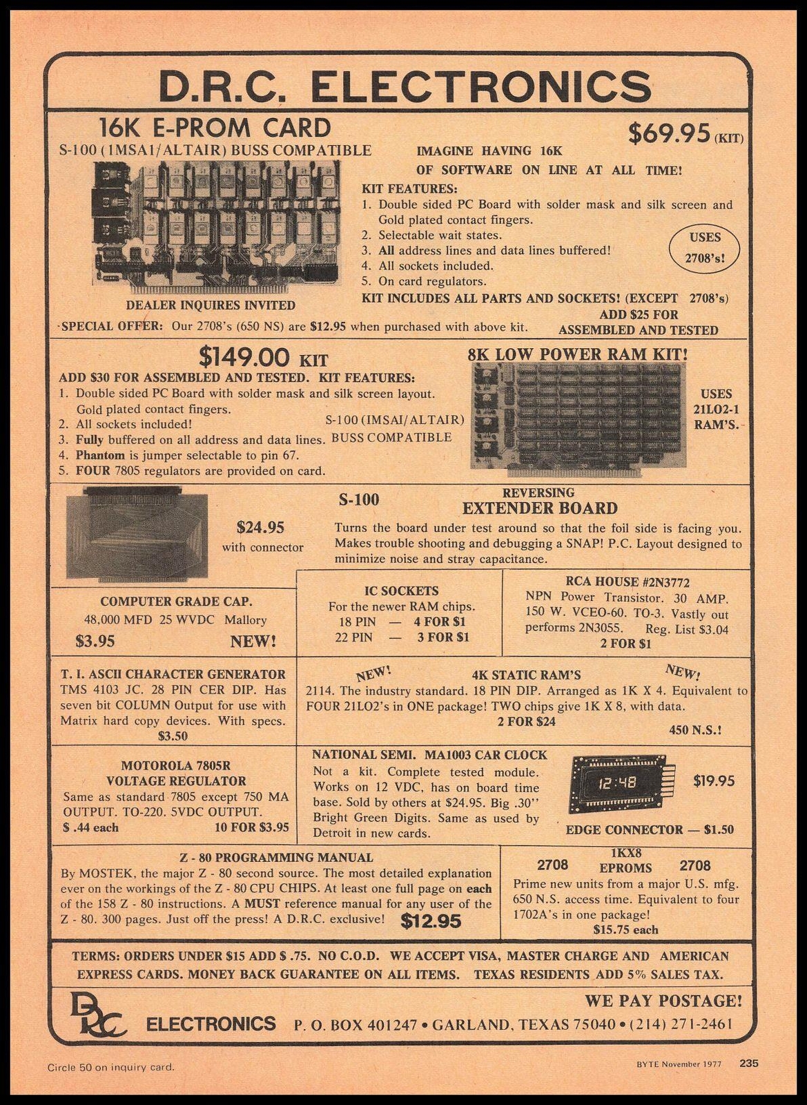 1977 D. R. C. Electronics Garland Texas 8K Lowe Power RAM KIt Vintage Print Ad