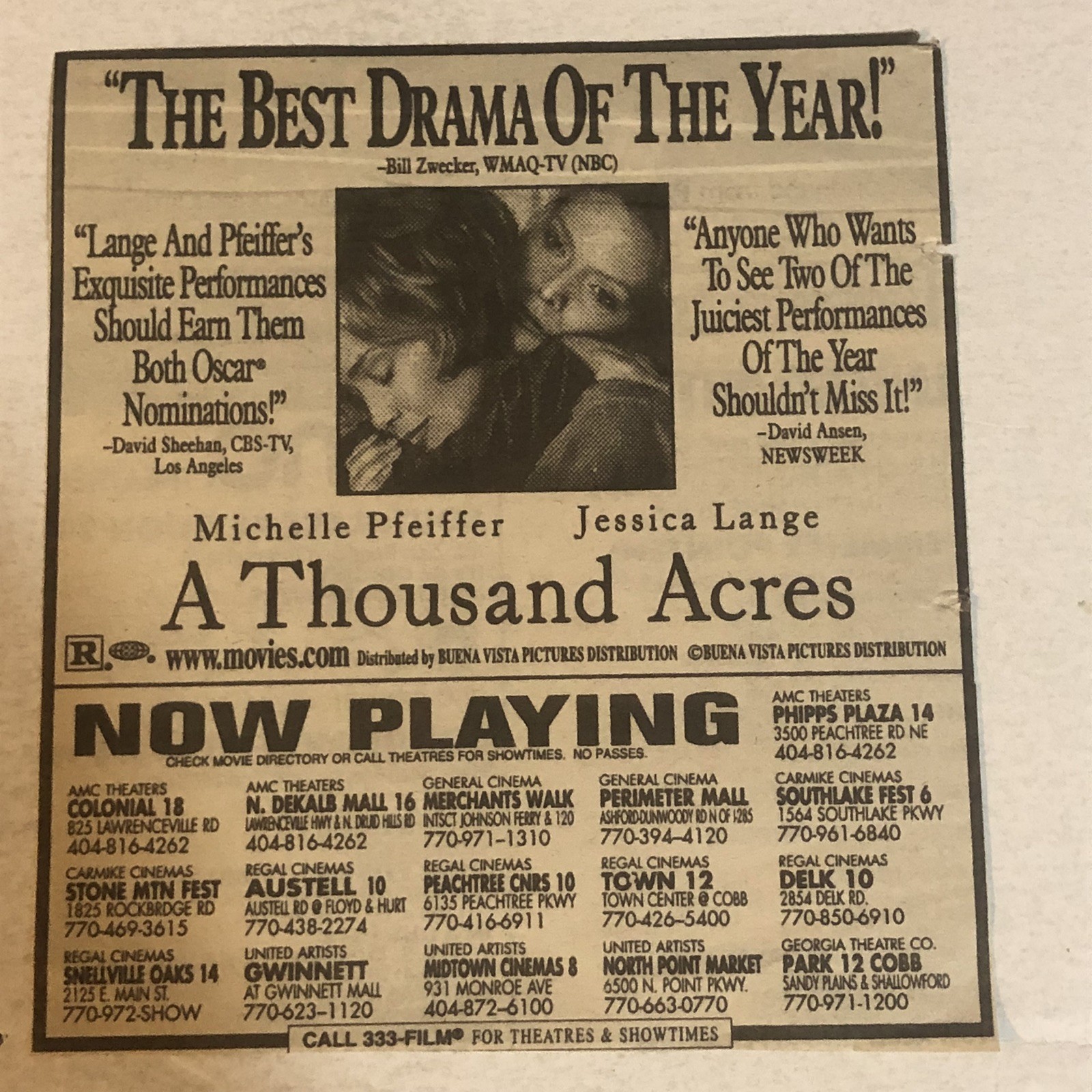 A Thousand Acres Michelle Pfeiffer Jessica Lange Vintage Print Ad TPA37