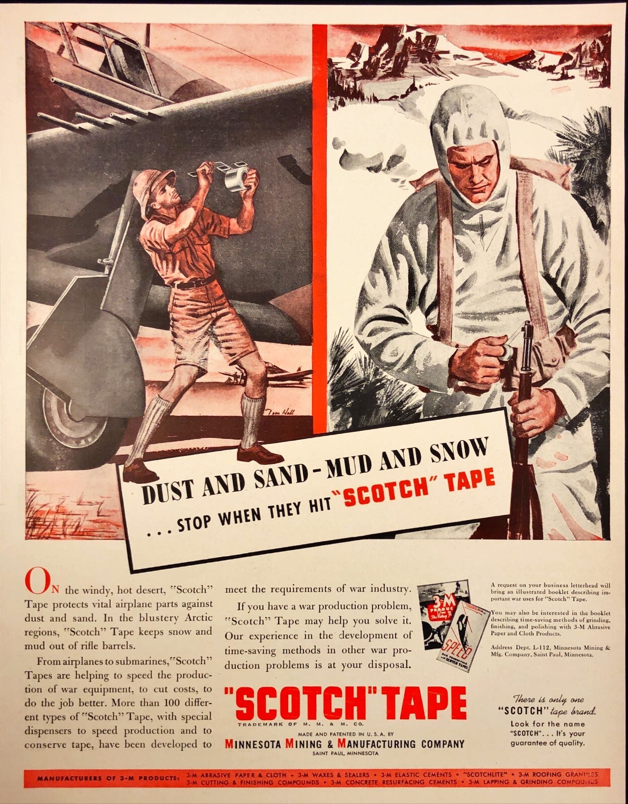 1942 3M Scotch Tape Protect Airplane Parts Saint Paul, MN WWII Vintage Print Ad