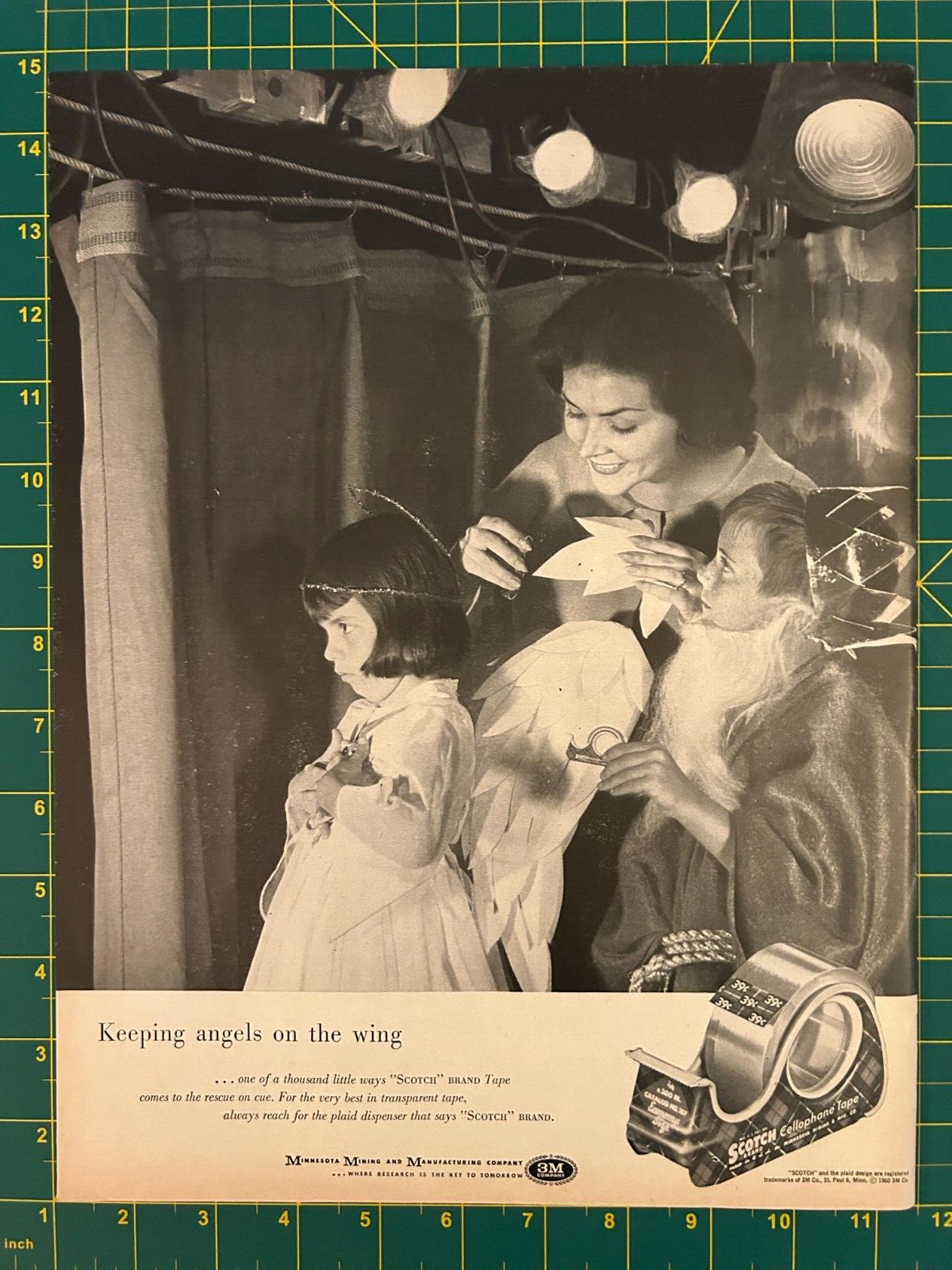 1960 Vintage 3M Scotch Tape Cellophane Kids Mom In Play Angel Print Ad Z1