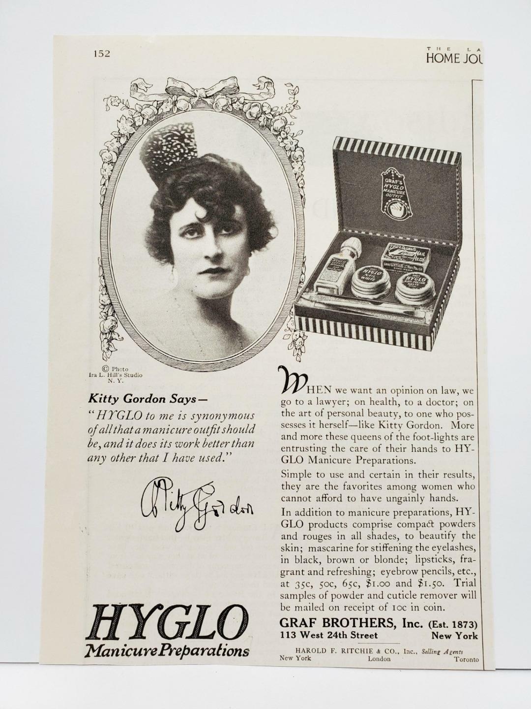 Hyglo Manicure 1920 PRINT AD Photos Kitty Gordon Queen of Foot-Lights Graf Bros