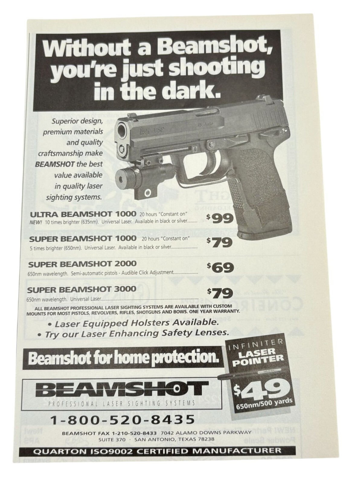 Beamshot Professional Laser Sight Systems Vintage Print Ad 1990s Home Protection