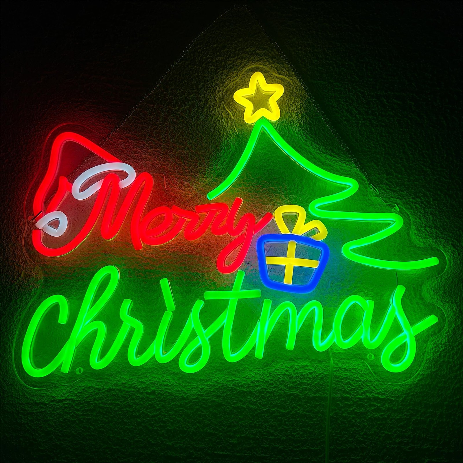 Merry Christmas Neon Sign for Decor, Neon Window Light with Xmas Tree Art San…