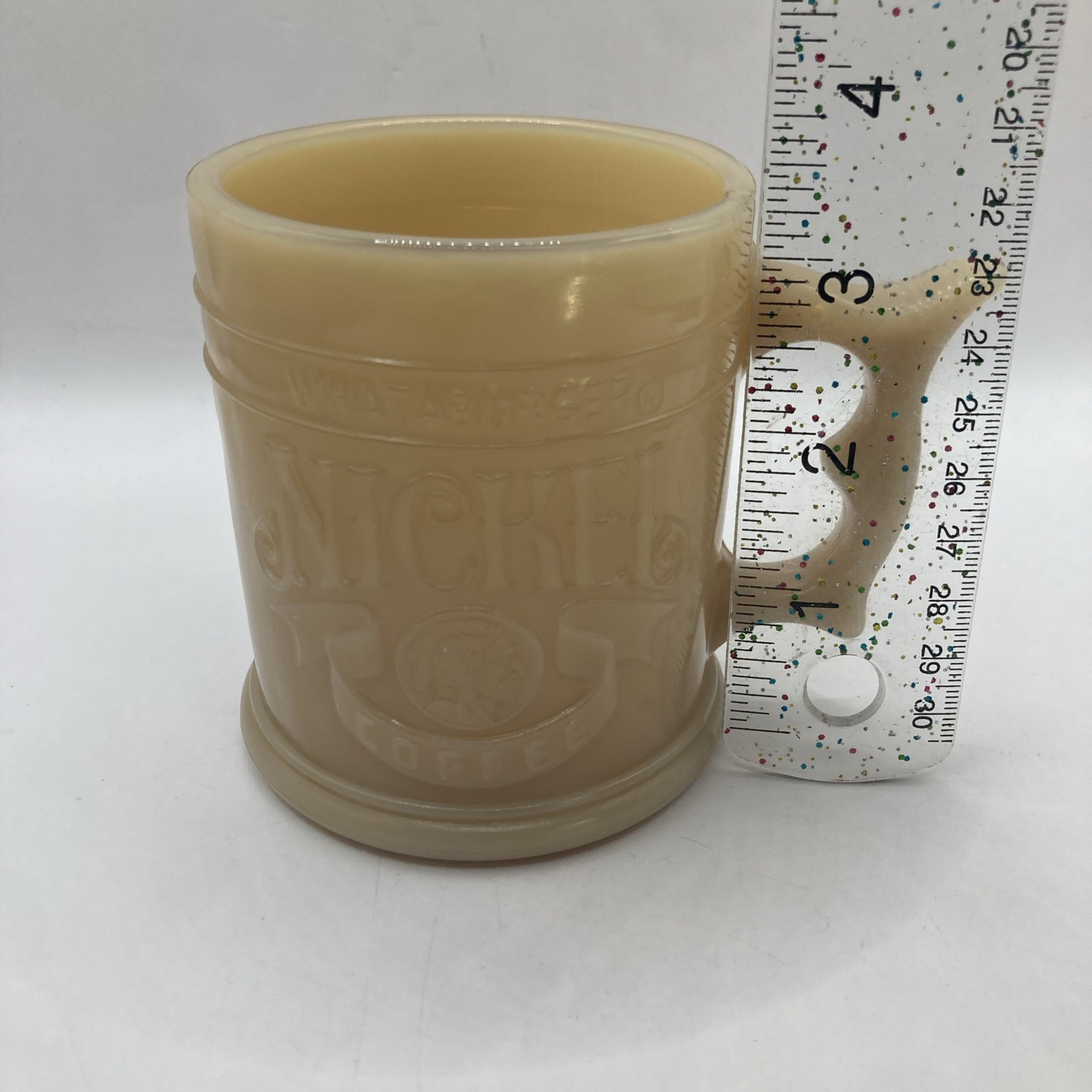 Vintage Whataburger Buffalo Nickel Coffee Mug 1980’s Butterscotch Milk Glass
