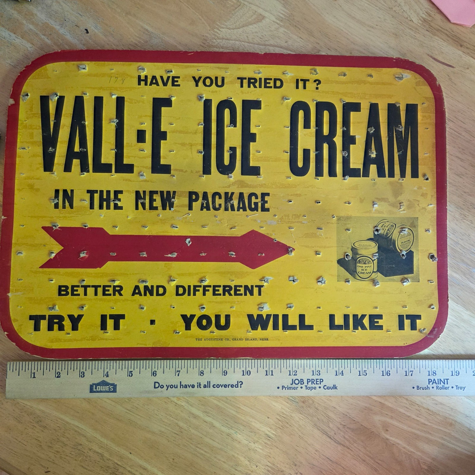 VINTAGE VALL- E ICE CREAM Grand Island NE Cardboard RARE