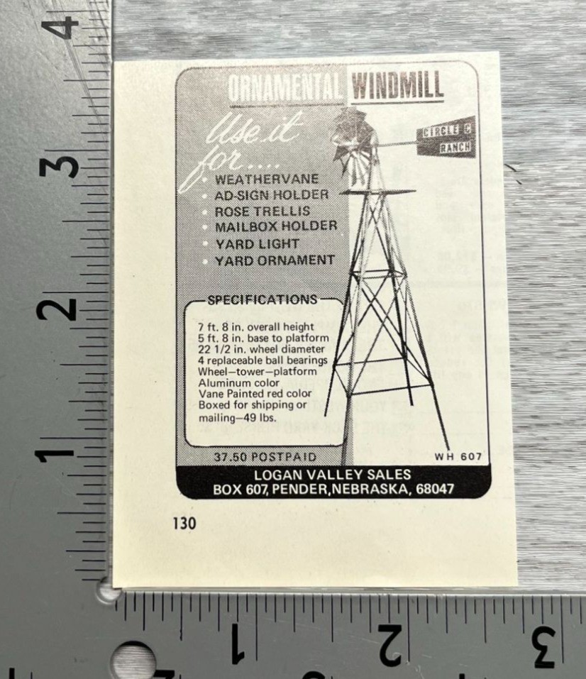 Logan Valley Sales Vintage Print Ad 1970s Windmill Weathervane Pender NE