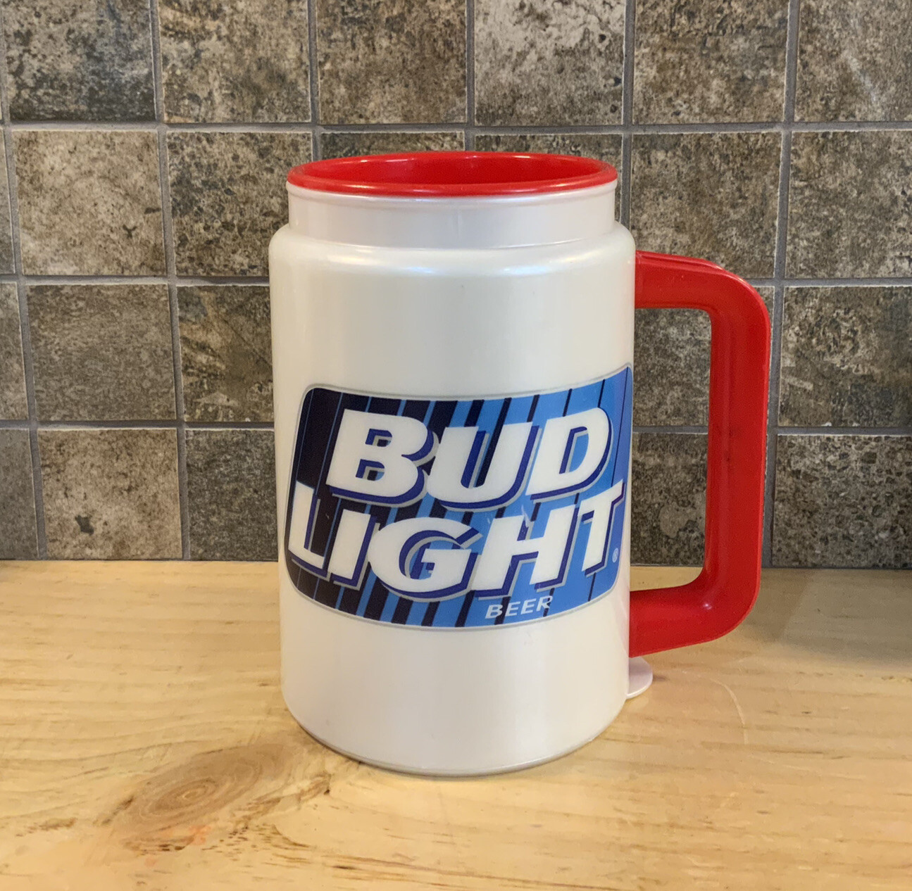 Budweiser Plastic Insulated Whirley Travel Drink Cup Mug Holds 12 oz~Bud Light