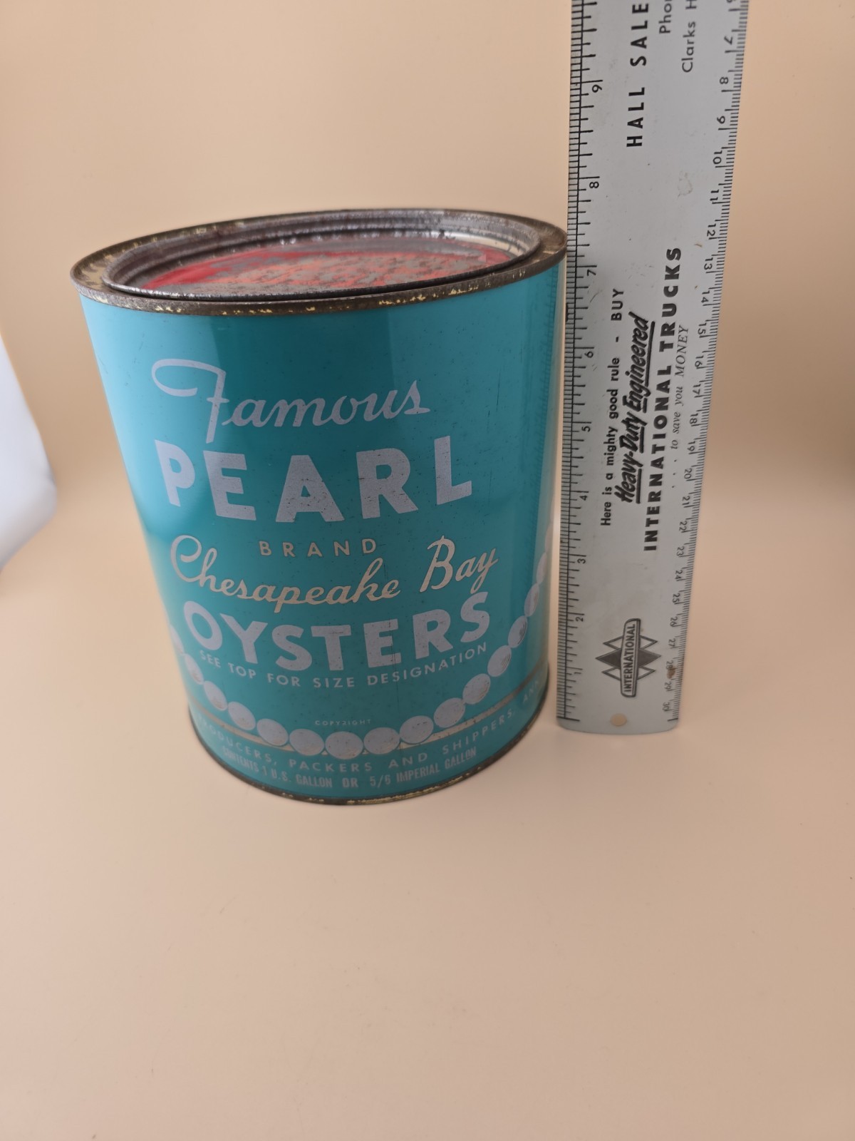 Vintage Pearl Brand 1 Gallon Oyster Can Eastport Annapolis MD Chesapeake McNasby