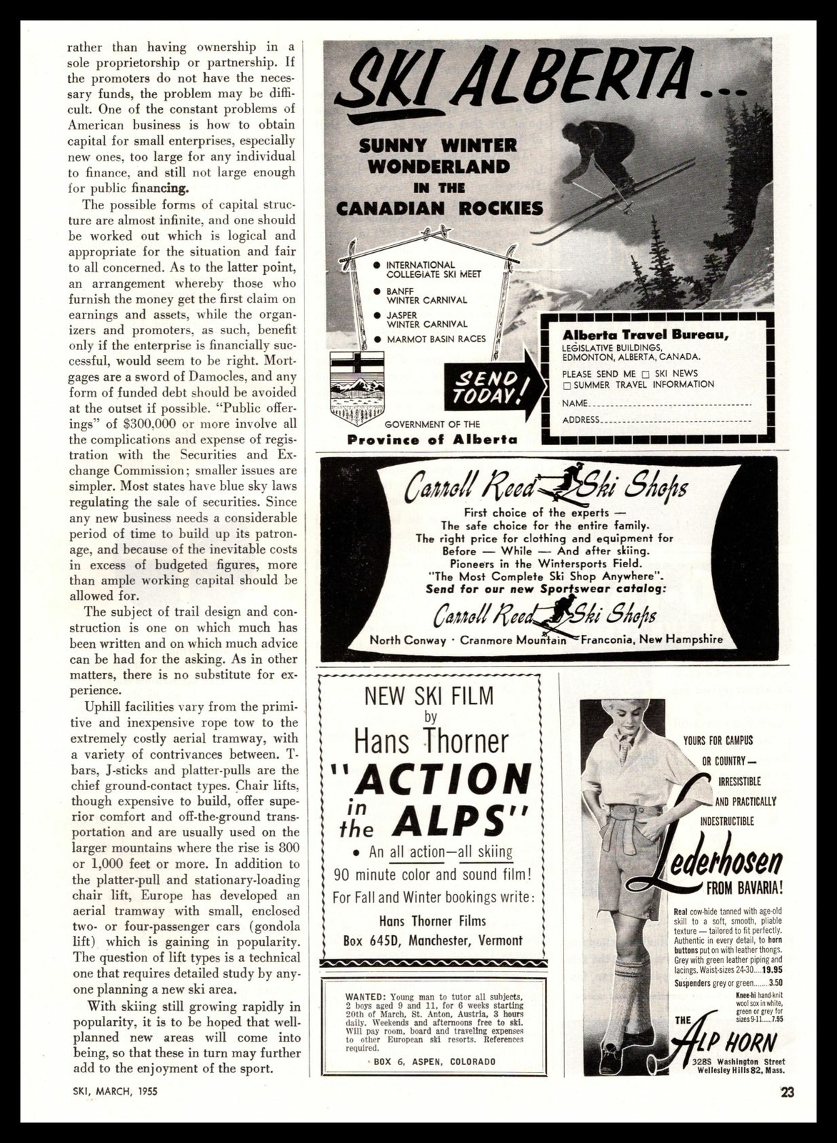 1955 Alp Horn Bavarian Lederhosen Wellesley Hills Massachusetts Vintage Print Ad