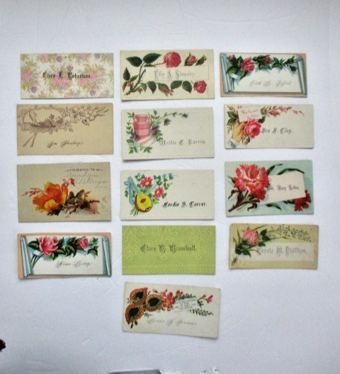 Lot of 13 ANTIQUE VICTORIAN CALLING CARDS ALL FLAT WITH NAMES SHOWN