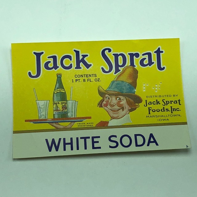 Jack Sprat White Soda Advertising unused label pop Marshalltown Iowa bottle IA