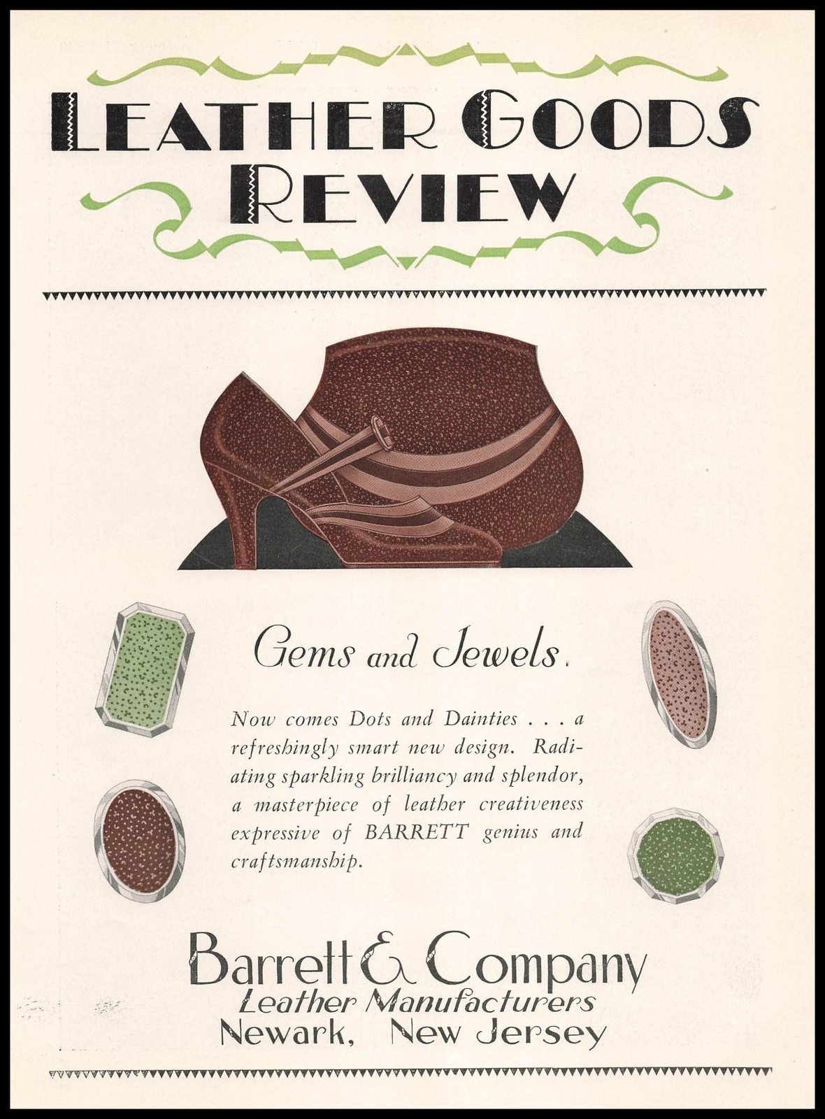 1929 Barrett Leathers Newark New Jersey Dots And Dainties Gems & Jewels Print Ad