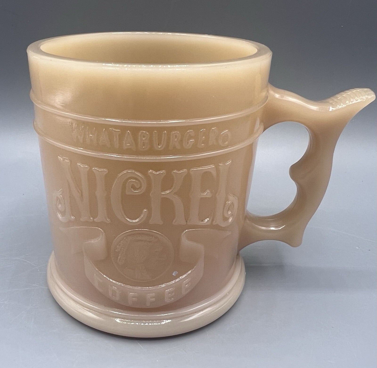VTG Whataburger Butterscotch “Buffalo Nickel” Mug with a Pistol Grip.