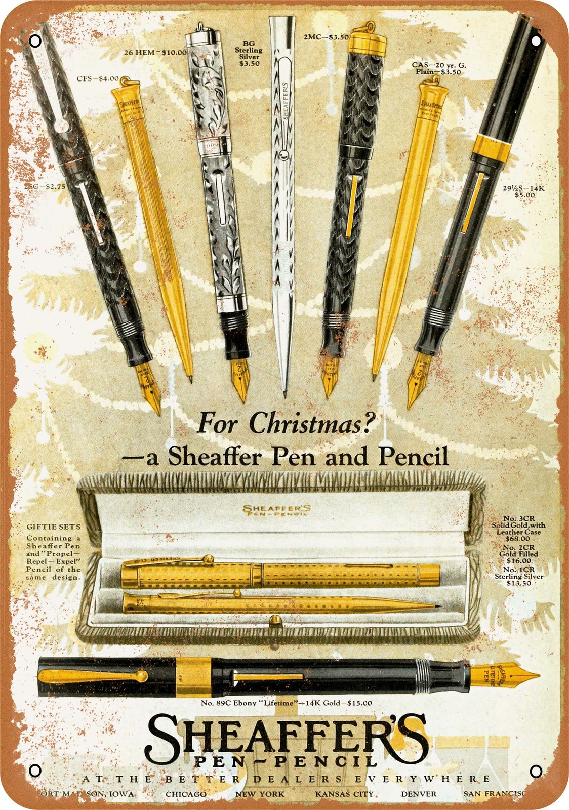 Metal Sign – 1922 Sheaffer’s Pens and Pencils – Vintage Look Reproduction