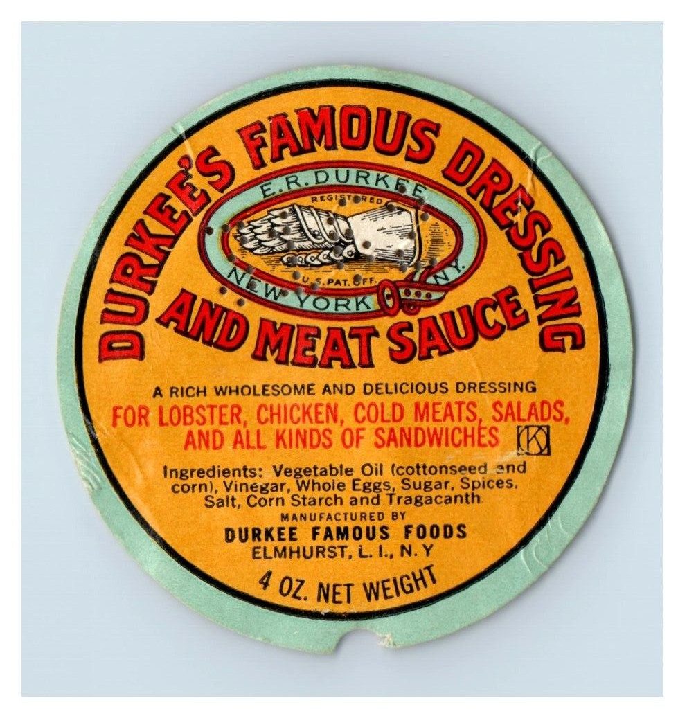 1930’s Durkee Famous Dressing & Meat Sauce Label Paper Label S95E