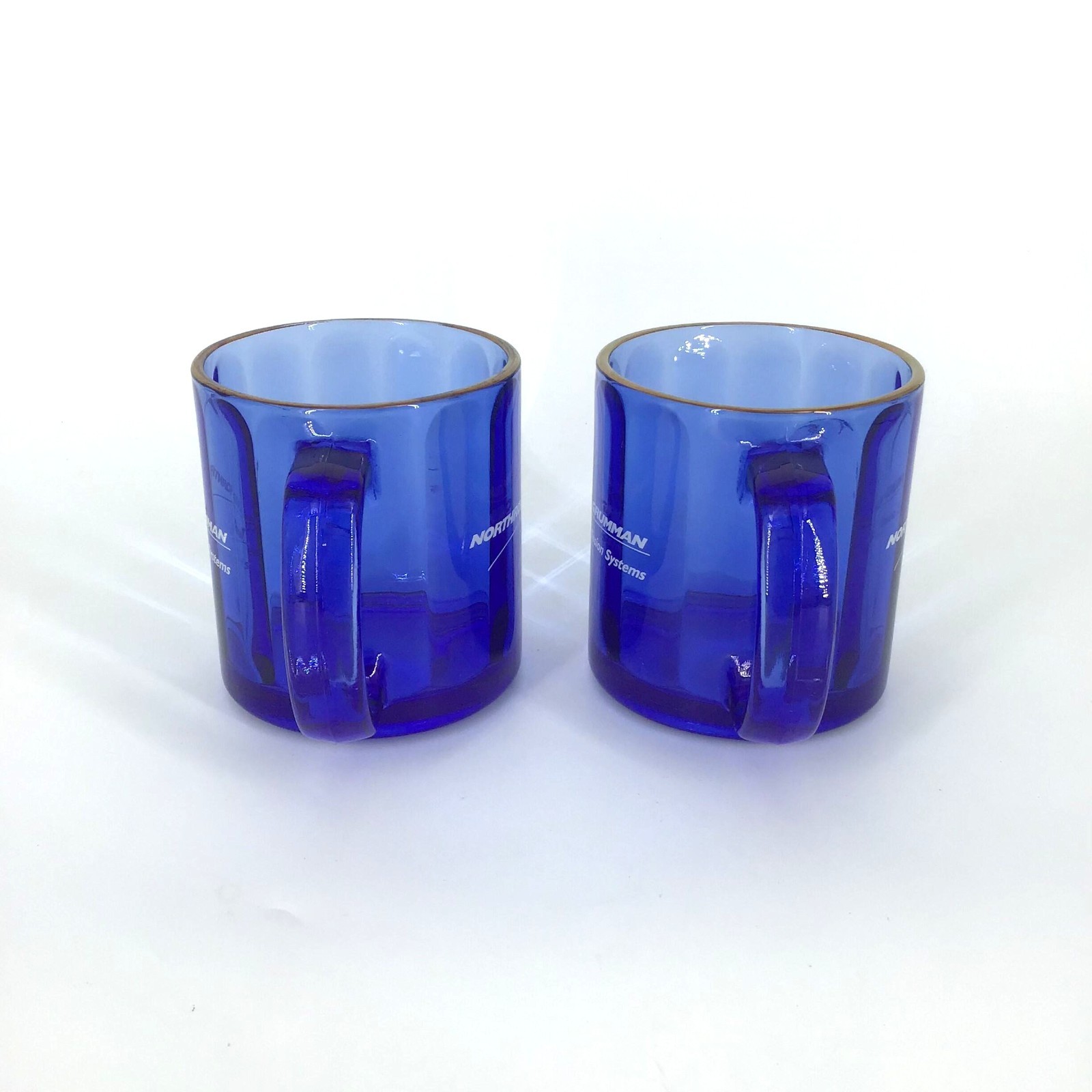 Northrop Grumman Mugs Mission Systems Cobalt Blue Glass Gold Accent Set of 2