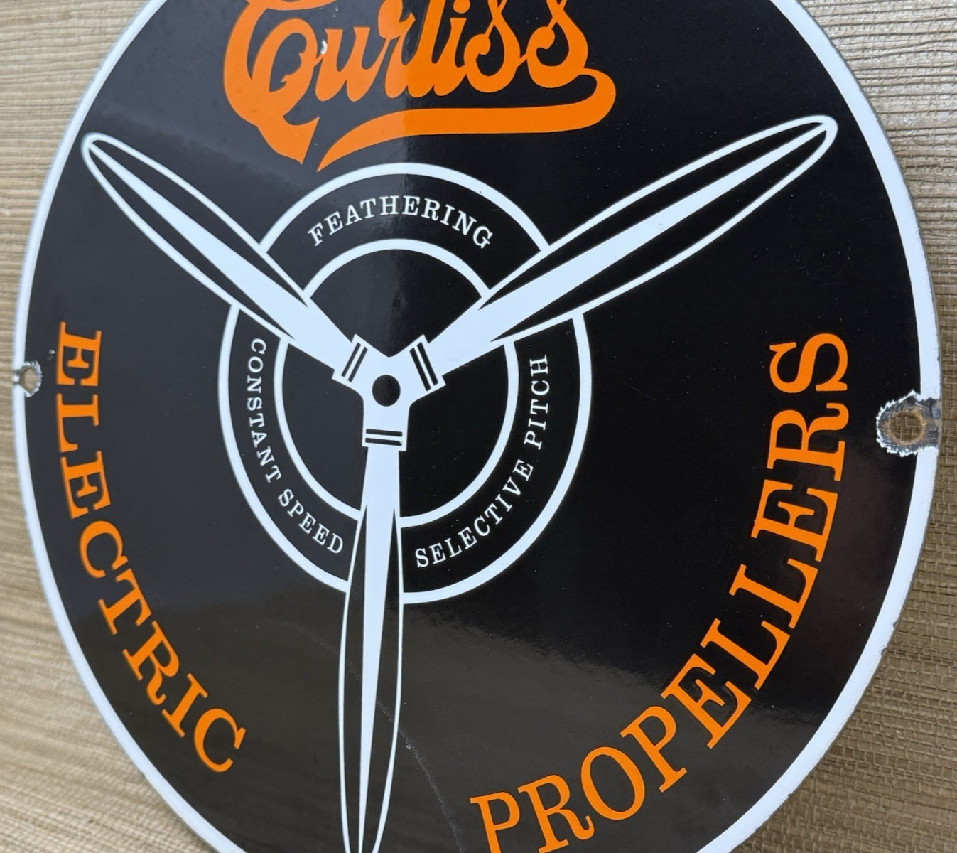 VINTAGE FLY CURTISS PORCELAIN SIGN GAS STATION PUMP PLATE MOTOR OIL AVIATION
