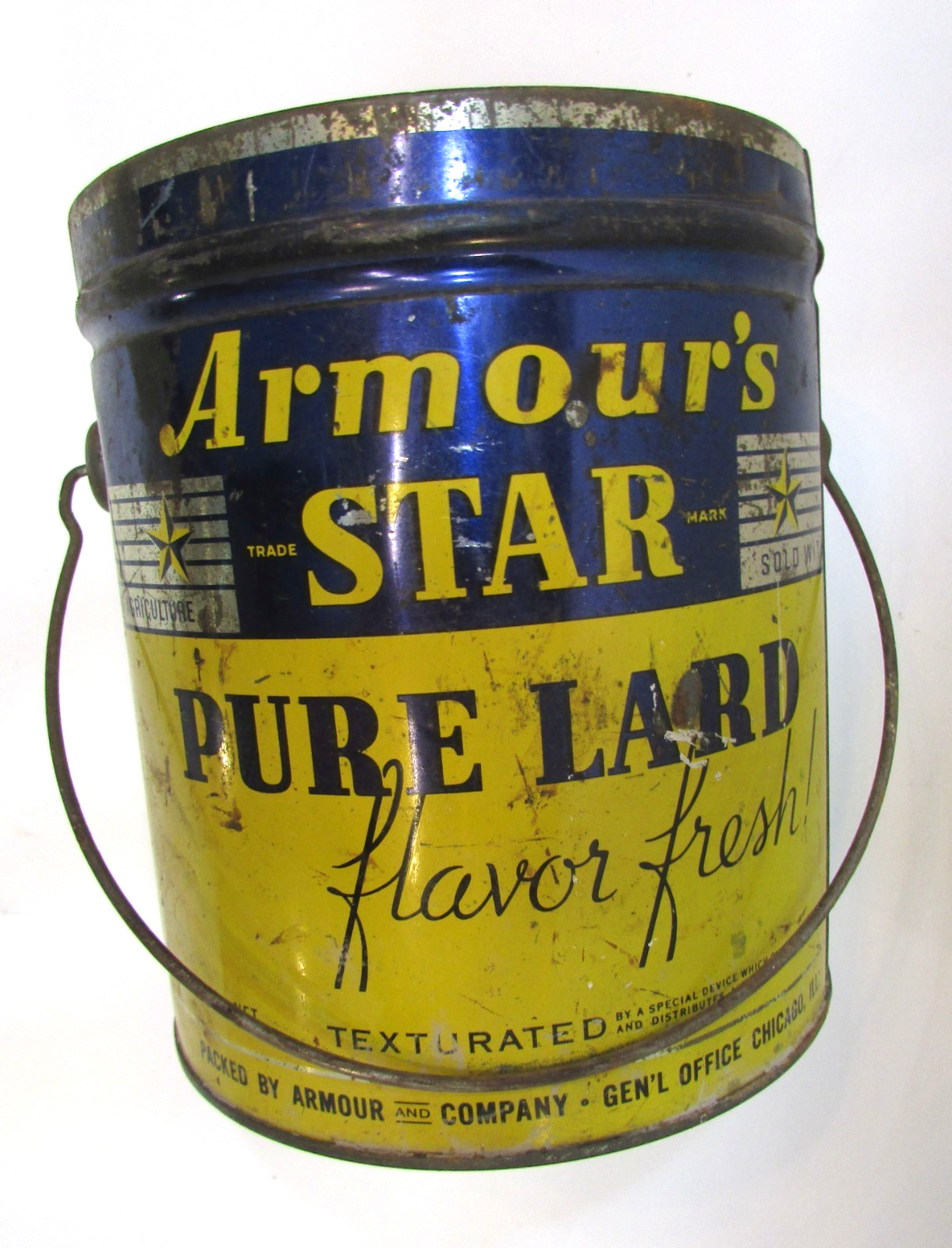 Primitive Old 1910’s Armour’s Star Pure Lard Empty Antique 4 lb sz Tin Pail 5×6