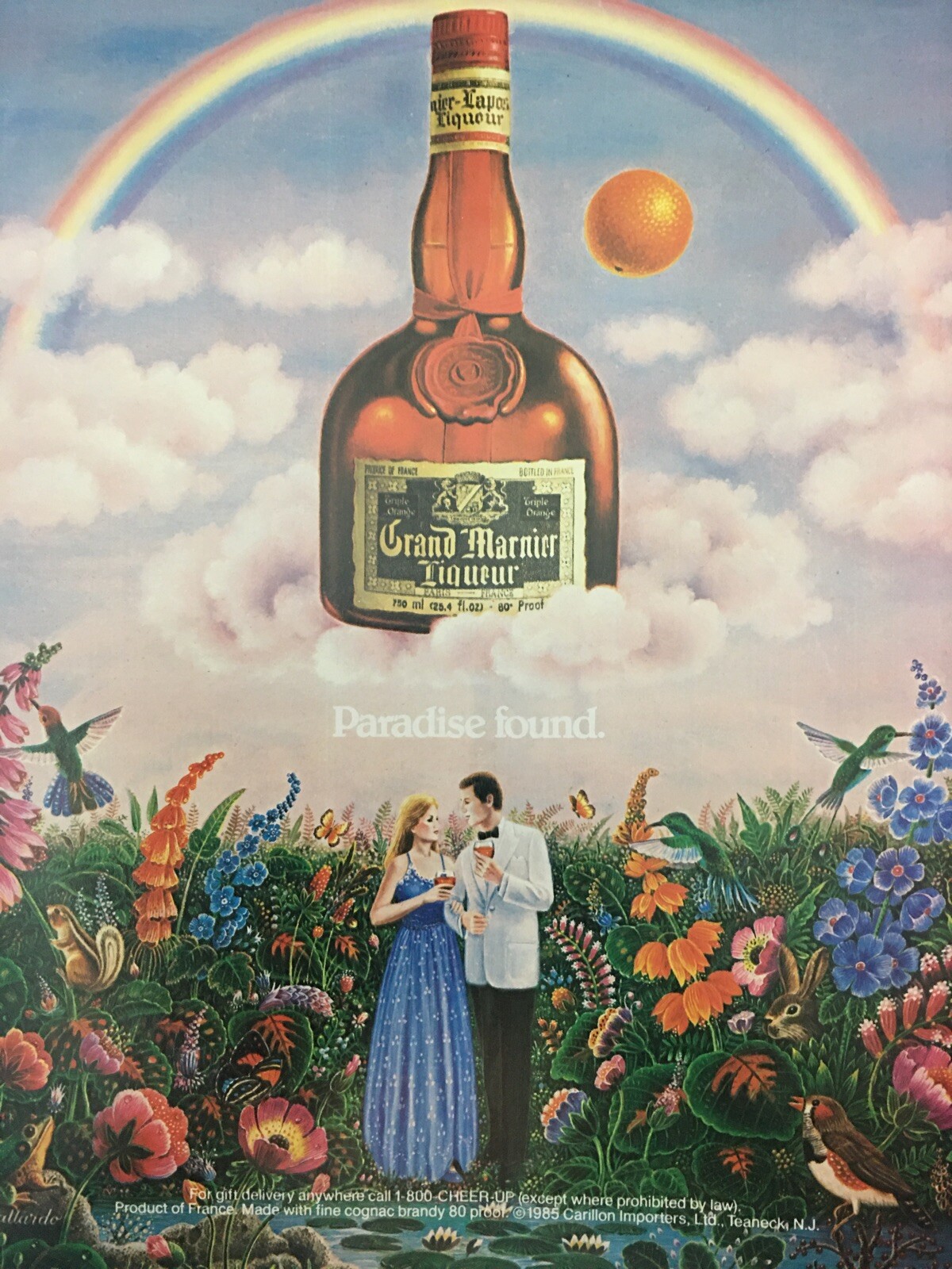 1986 Grand Marnier Liqueur Vintage Print Advertisement Rainbow Paradise Garden