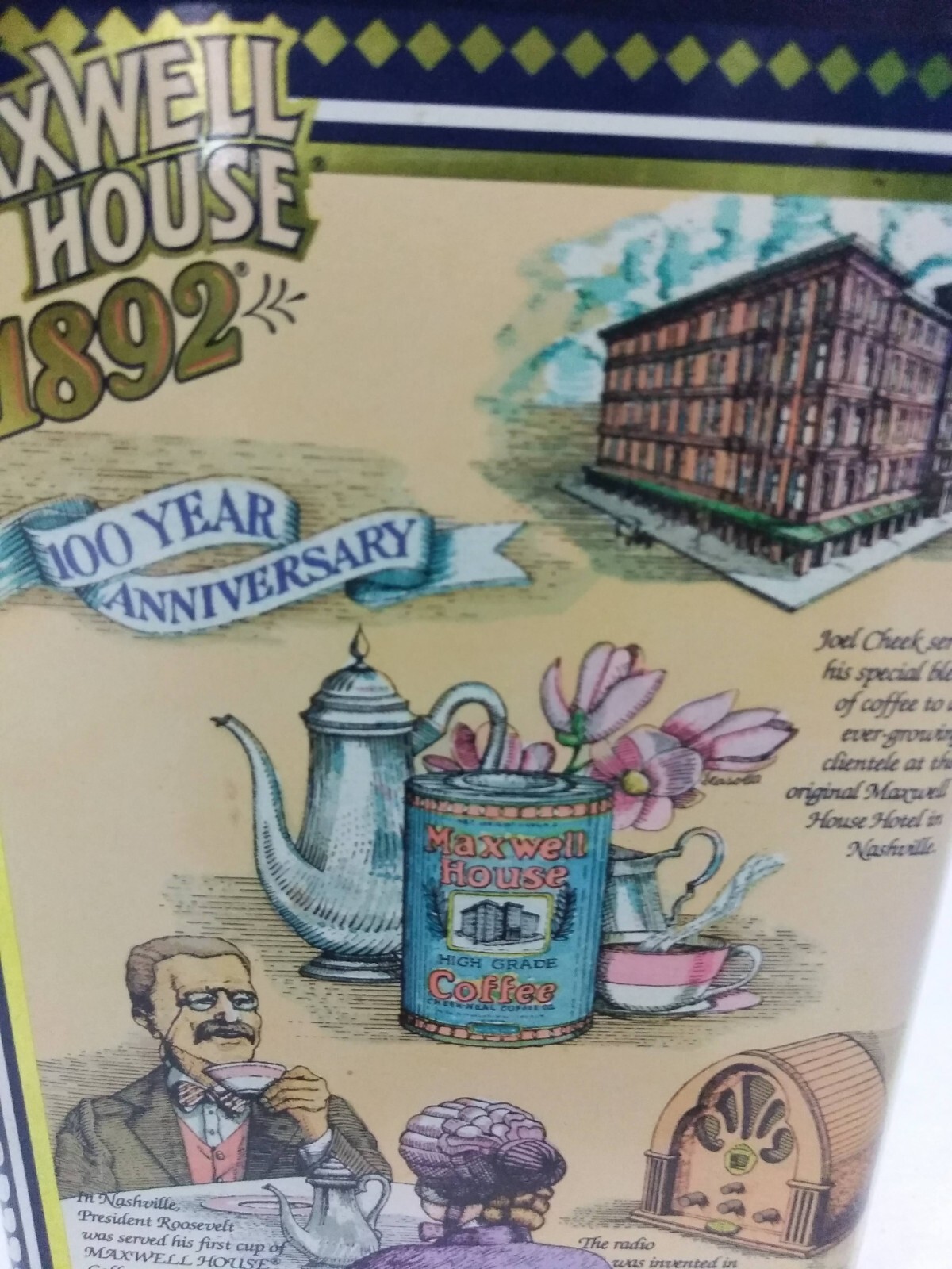 Vintage Tin Maxwell House Coffee Tin 100 Year Anniversary Collectible “1892” Tin