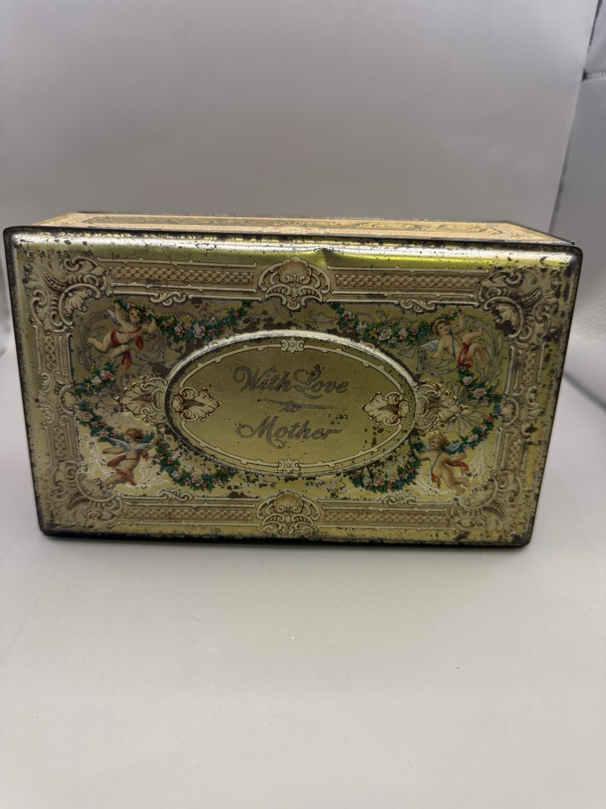 Antique 1920’s WITH LOVE TO MOTHER Artstyle Chocolate Tin Hinged Lid A3