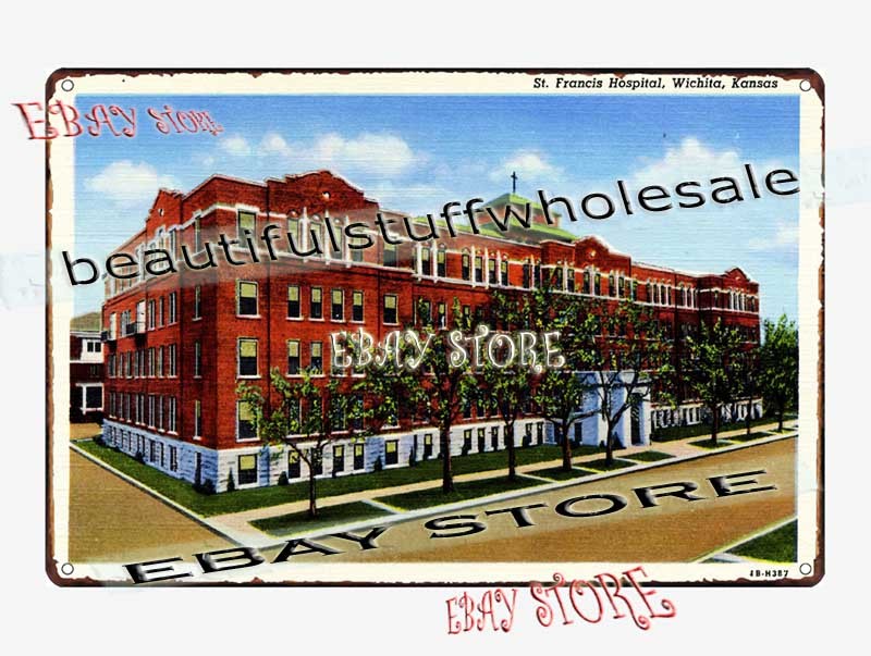 1941 St Francis Hospital Wichita Kansas Medical Center Tin Sign man cave kitchen