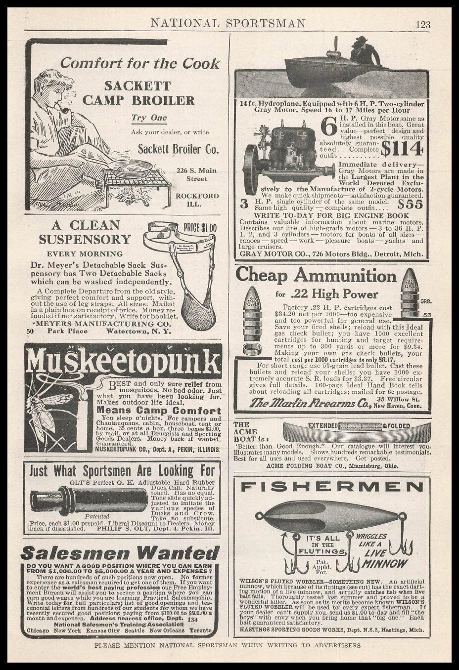 1912 Hastings Sporting Goods Michigan Fluted Wobbler Fish Lures Vintage Print Ad