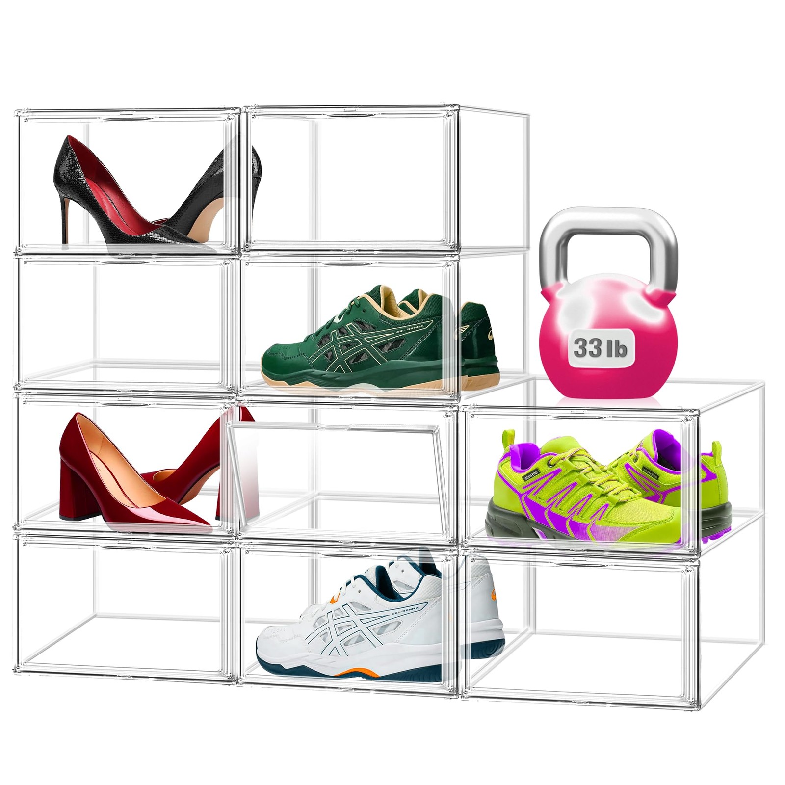 Eds Fam Clear Shoe Storage Boxes 6 Pack Size 14 Acrylic Shoe Stackable Large