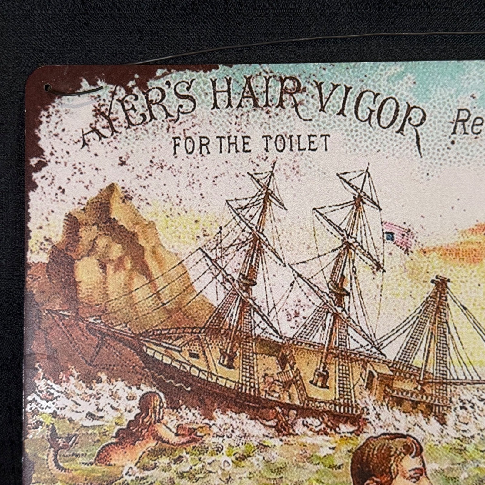 Tin Metal Sign Reproduction AYER’s HAIR VIGOR Lowell MA Mermaids 17 5/8″L
