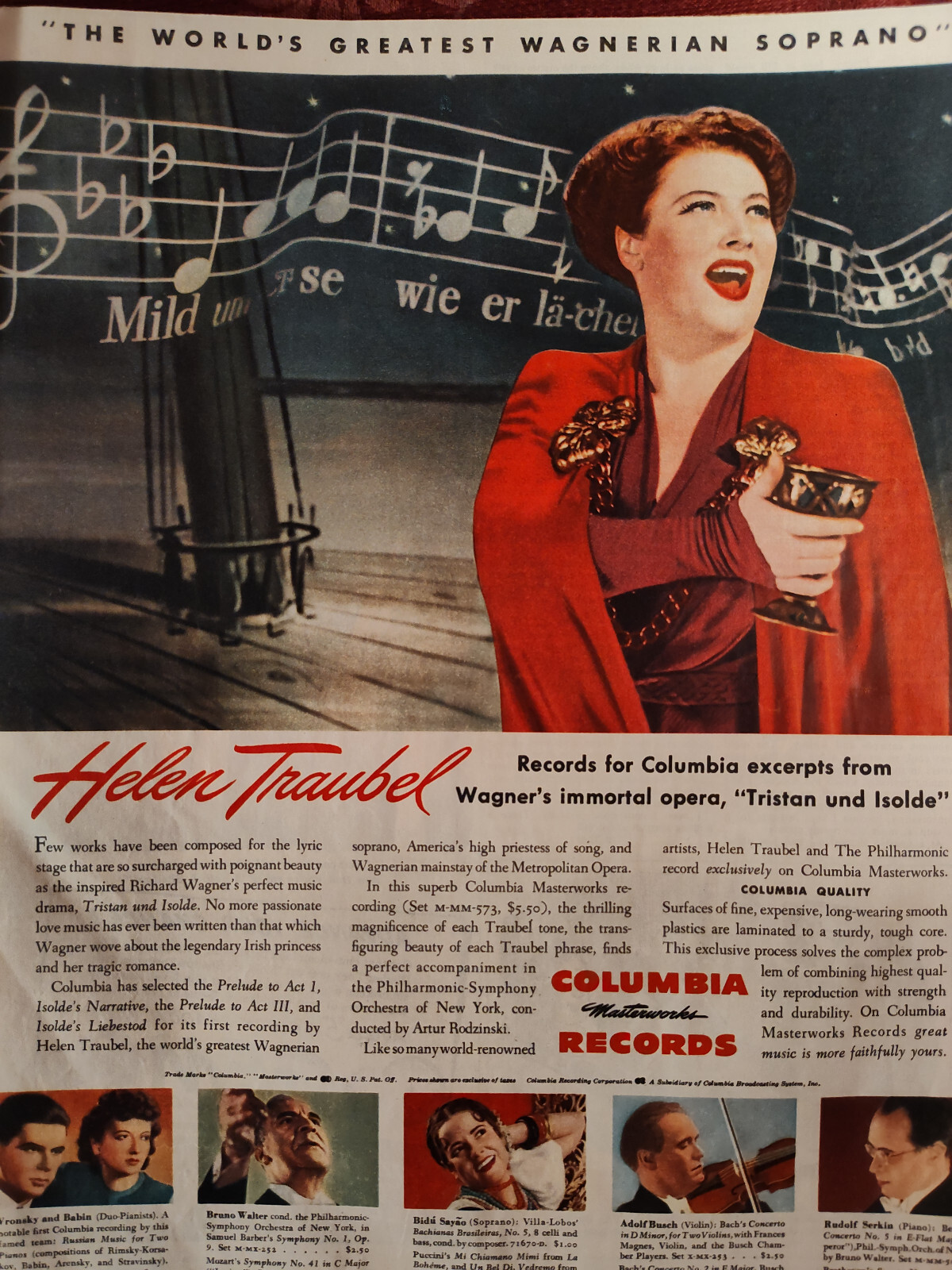 1945 Collier’s Ad HELEN TRAUBEL Greatest Wagnerian Soprano on Columbia Records!
