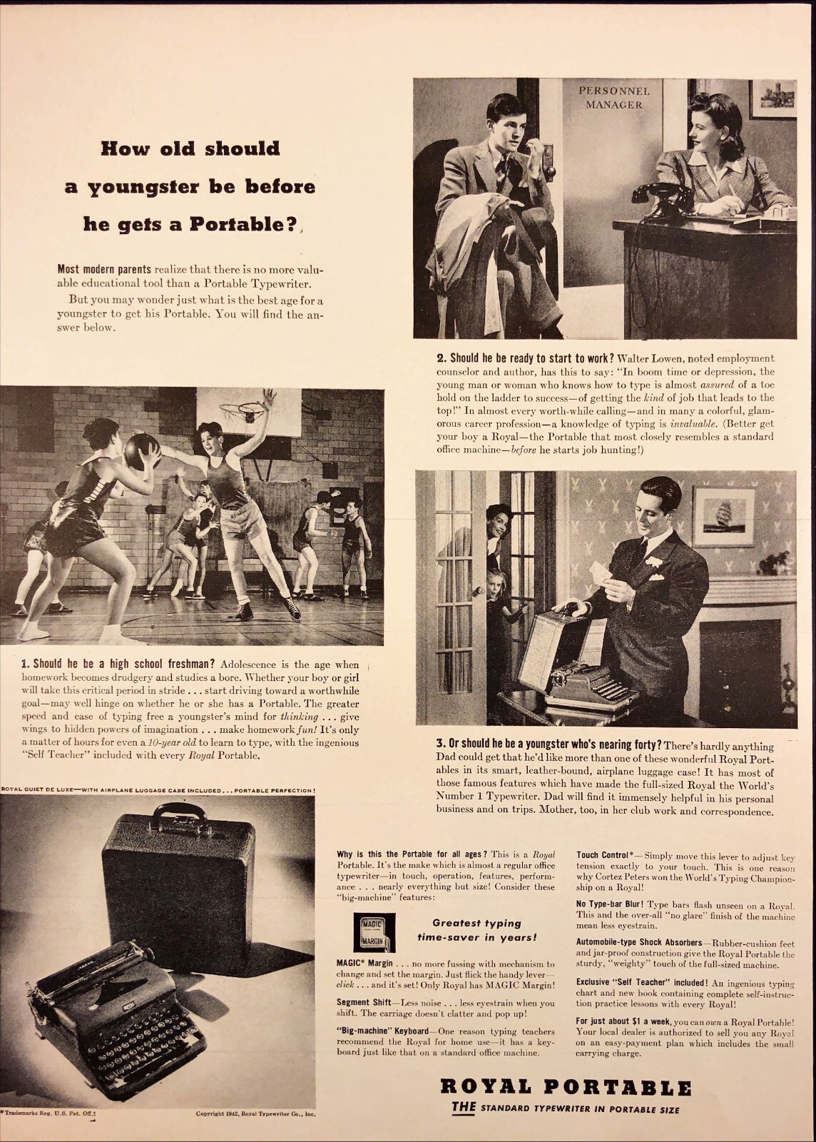 1942 Royal Portable Typewriters Educational Tool Modern Parents Vintage Print Ad