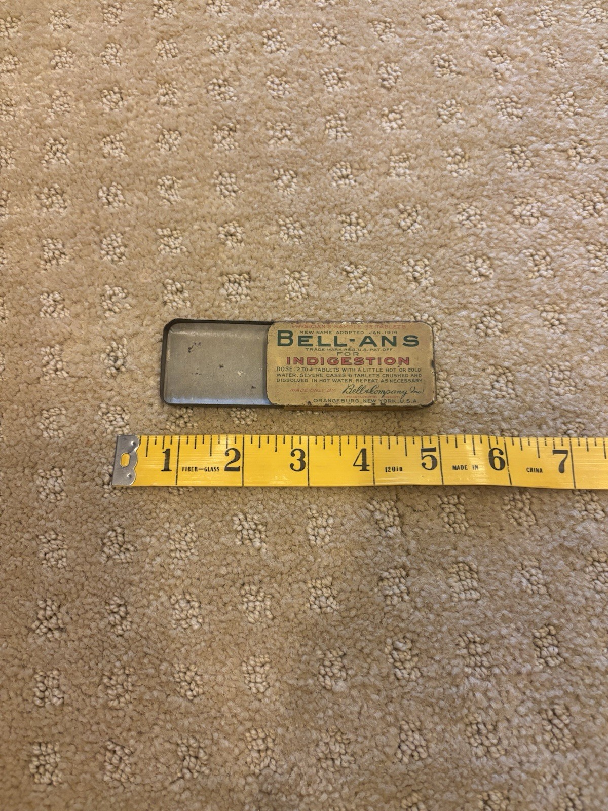 Vintage Bell-ans Tin Jan 1914 Beige Green Red Black Vintage Collectible