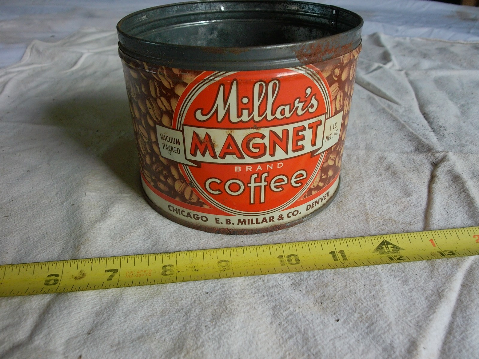 Vintage Empty 1 lb Size Coffee tin Can Millar’s Magnet Lot 26-28-CH-C
