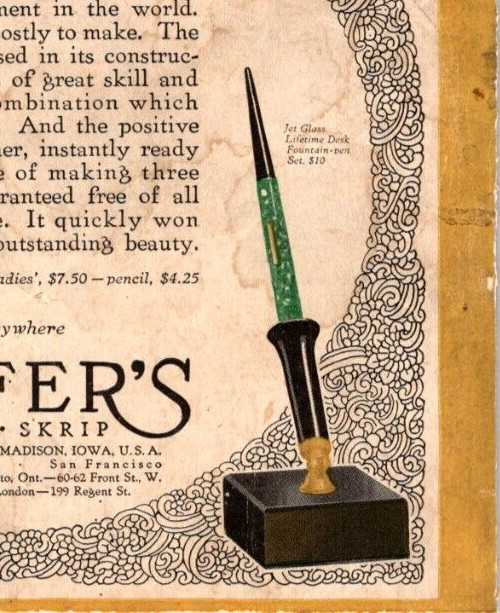 Antique Ad W.A. Sheaffer’s Pens Pencils Skrip Lifetime Pen Fort Madison Iowa