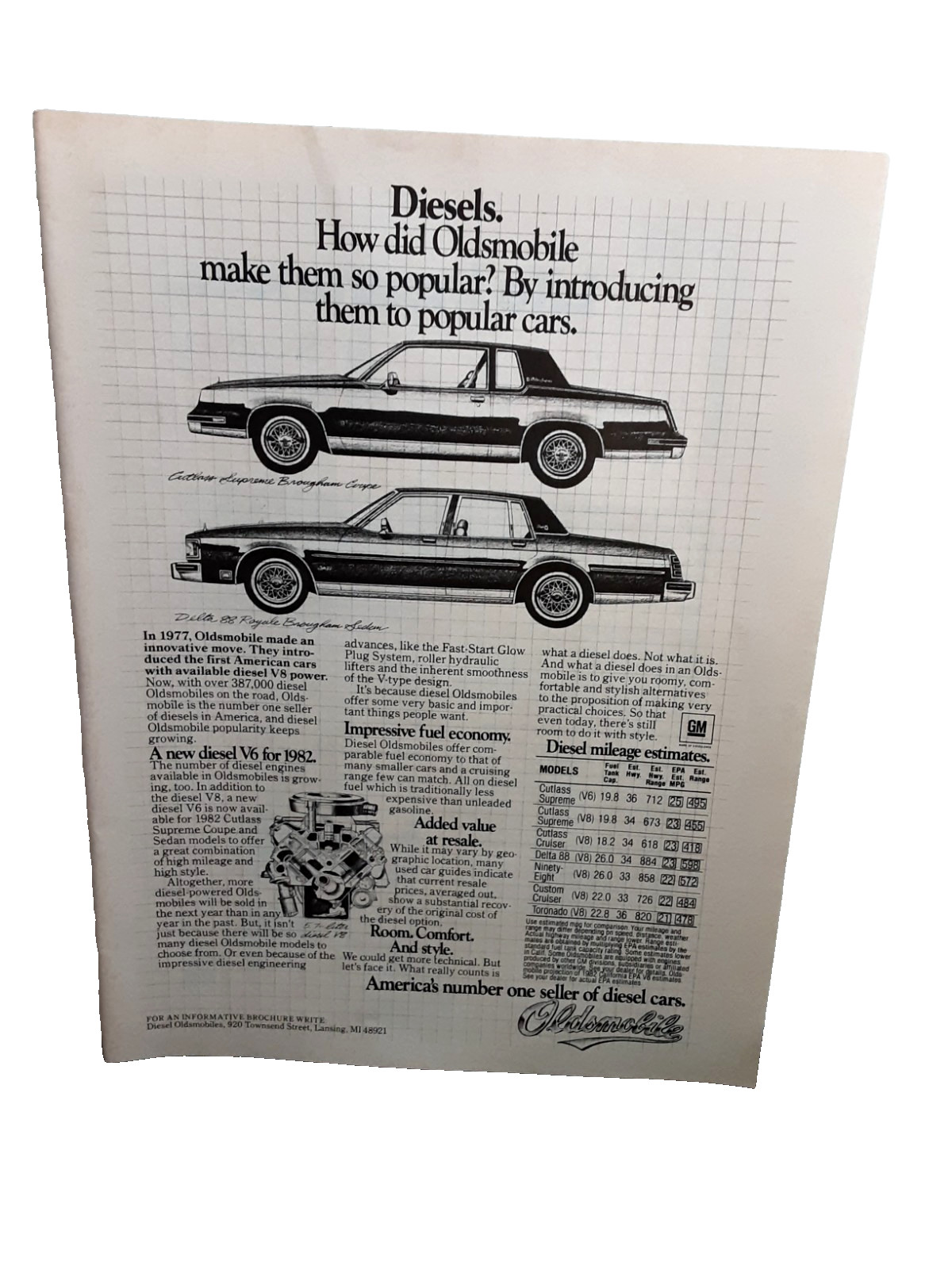 1981 Oldsmobile Diesel Ad Popular Cars Cutlass Delta 88 Royale Vintage Print Ad