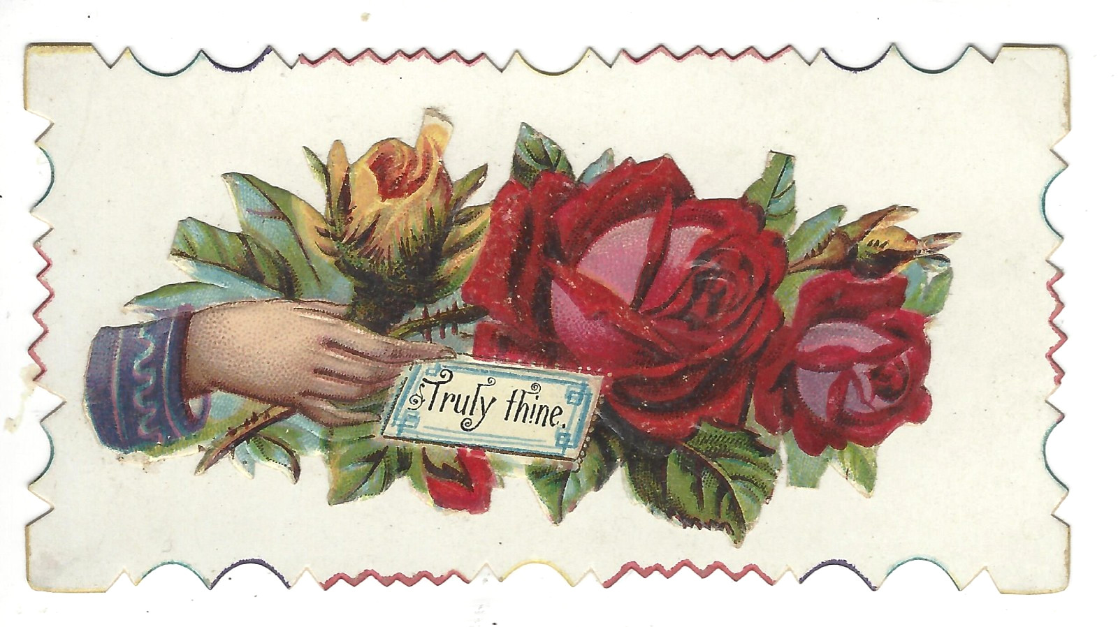 VTG Victorian Embossed Die Cut Truly Thine Gift Card Tag Roses