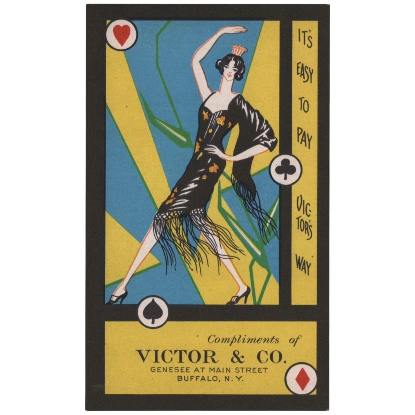 Art Deco 1920s Buffalo NY Victor & Co Store 2 Pedro Game Score Card Lot Lady VTG