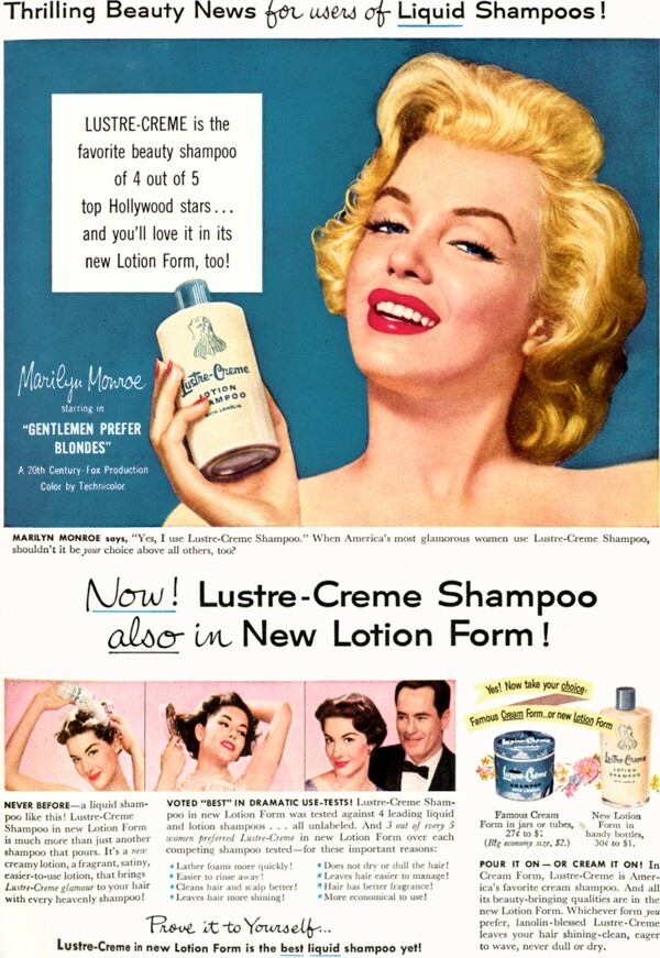 Marilyn Monroe Lustre Creme Shampoo GENTLEMEN PREFER BLONDES 1953 Magazine Ad