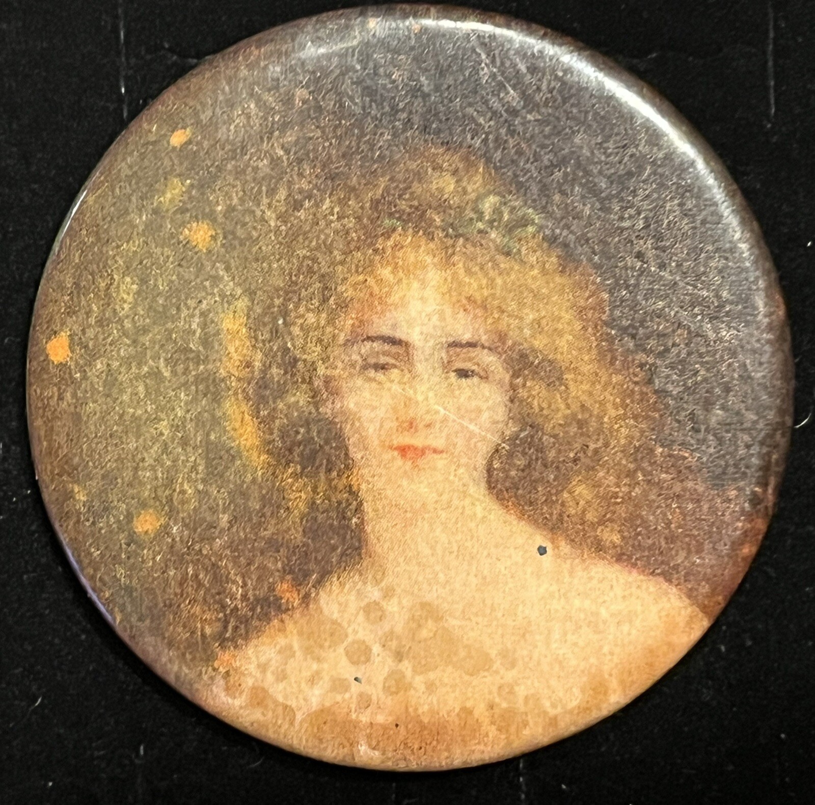ANTIQUE Celluloid Pocket Mirror Beautiful Lady Hollywood Actress