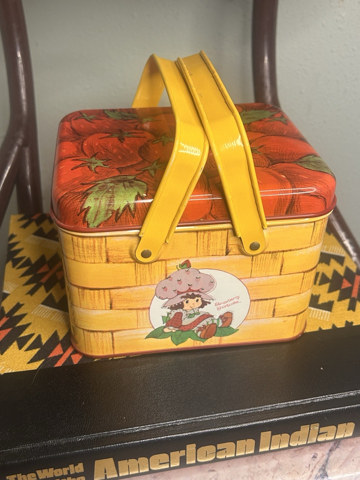 Vintage 1980 Strawberry Shortcake Box Tin American Greetings Doll Prop Basket
