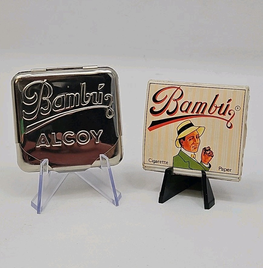 Vintage BAMBU ALCOY Metal Tin With Original Rolling Papers Inside Box