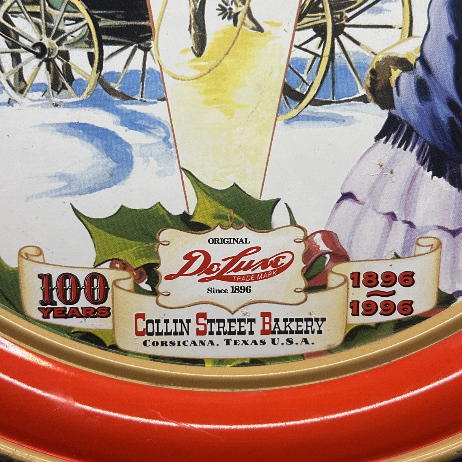 Vtg Collin Street Bakery Fruitcake Tin Corsicana TX USA 100 Years 1896-1996