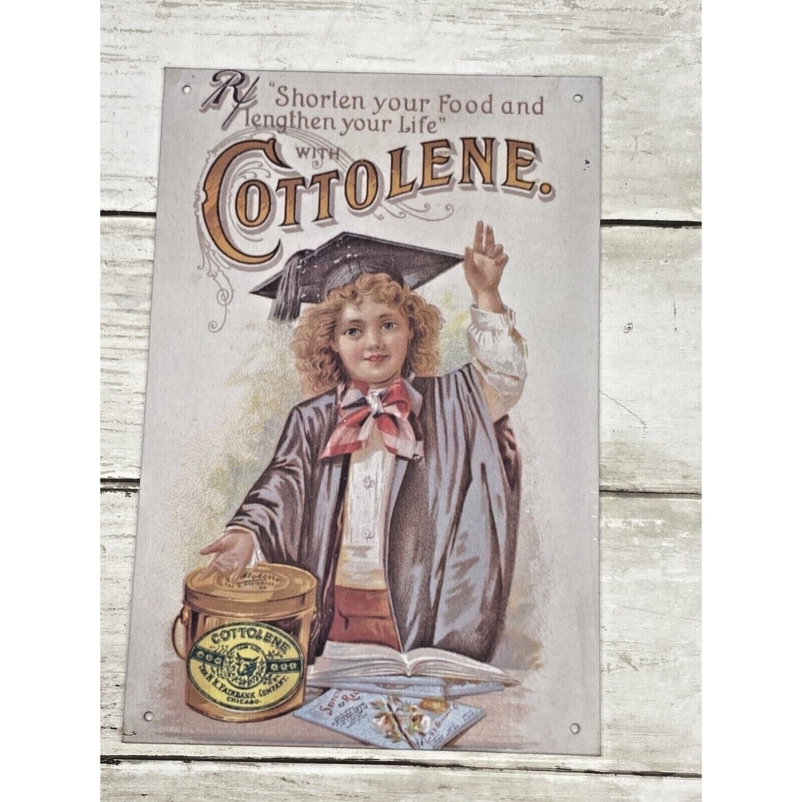 Vintage Cottolene Vegetable Cooking Hanging Tin Sign N.K. Fairbank Co. Chicago