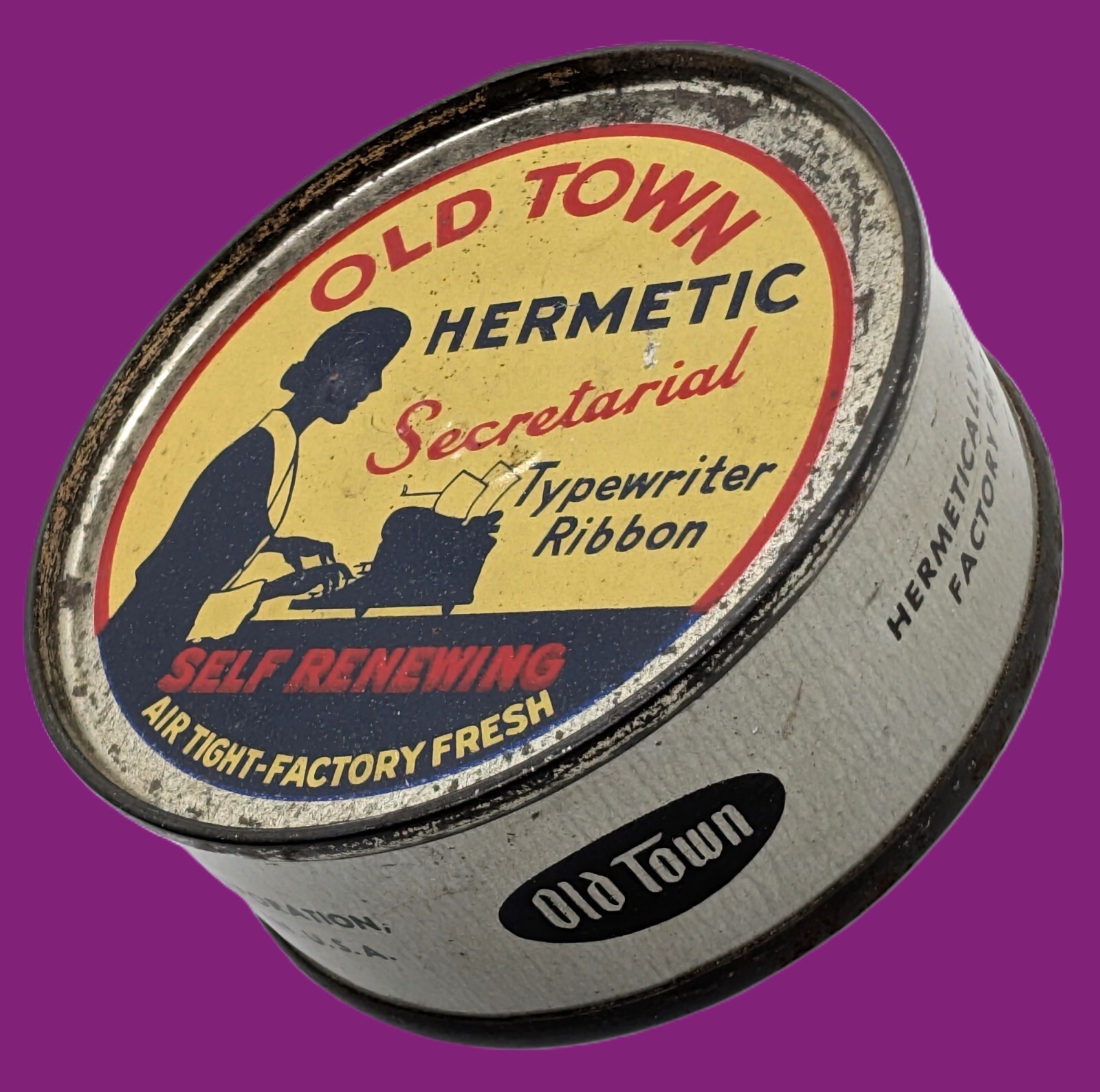Old Town Hermetic Secretarial TypeWriter Ribbon Wind Key Unopened Can Brooklyn