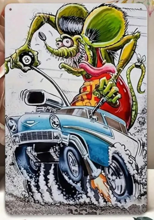 Rat Fink Metal Tin Sign Ed Big Daddy Roth Hot Rod Garage Man Cave Decor 8 “x 12”