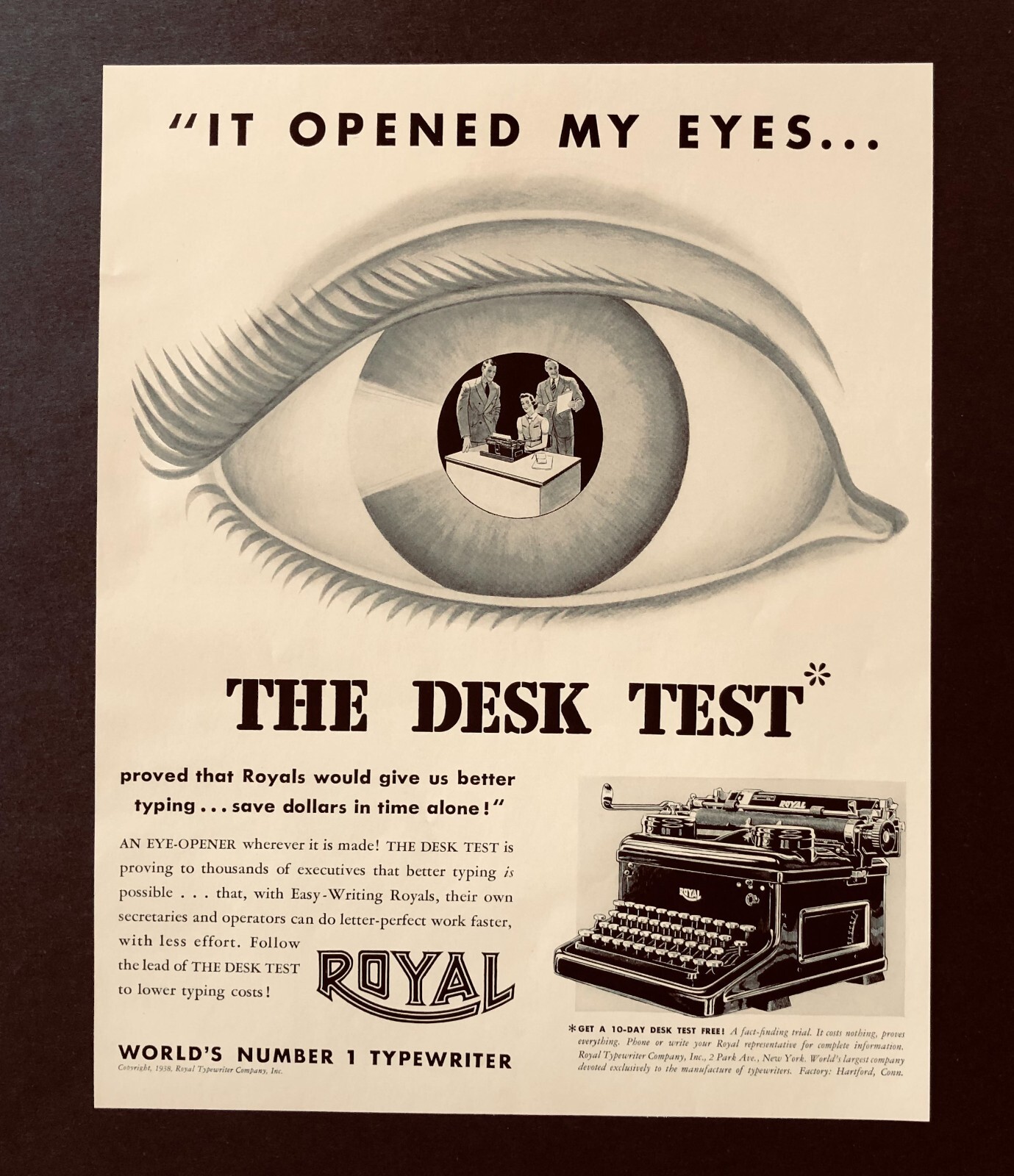 1938 Royal Typewriter Advertisement Secretary Desk Test Better Type Vtg Print AD