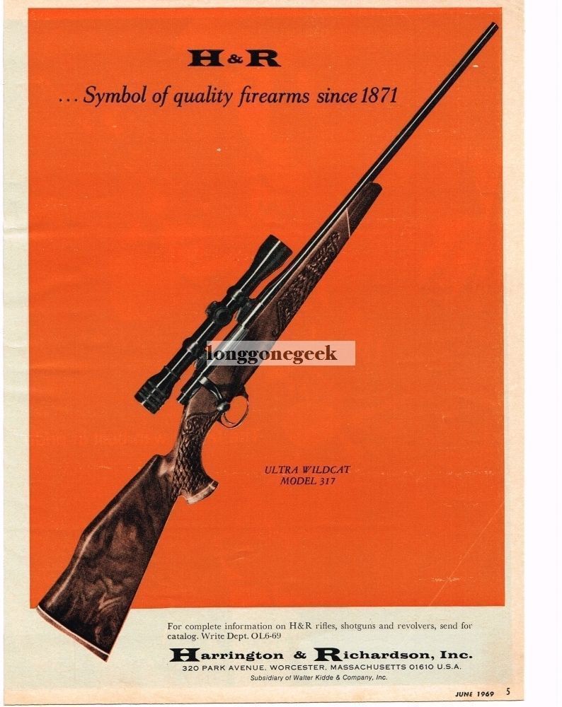 1969 H&R Harrington & Richardson Model 317 Ultra Wildcat Rifle Vintage Ad