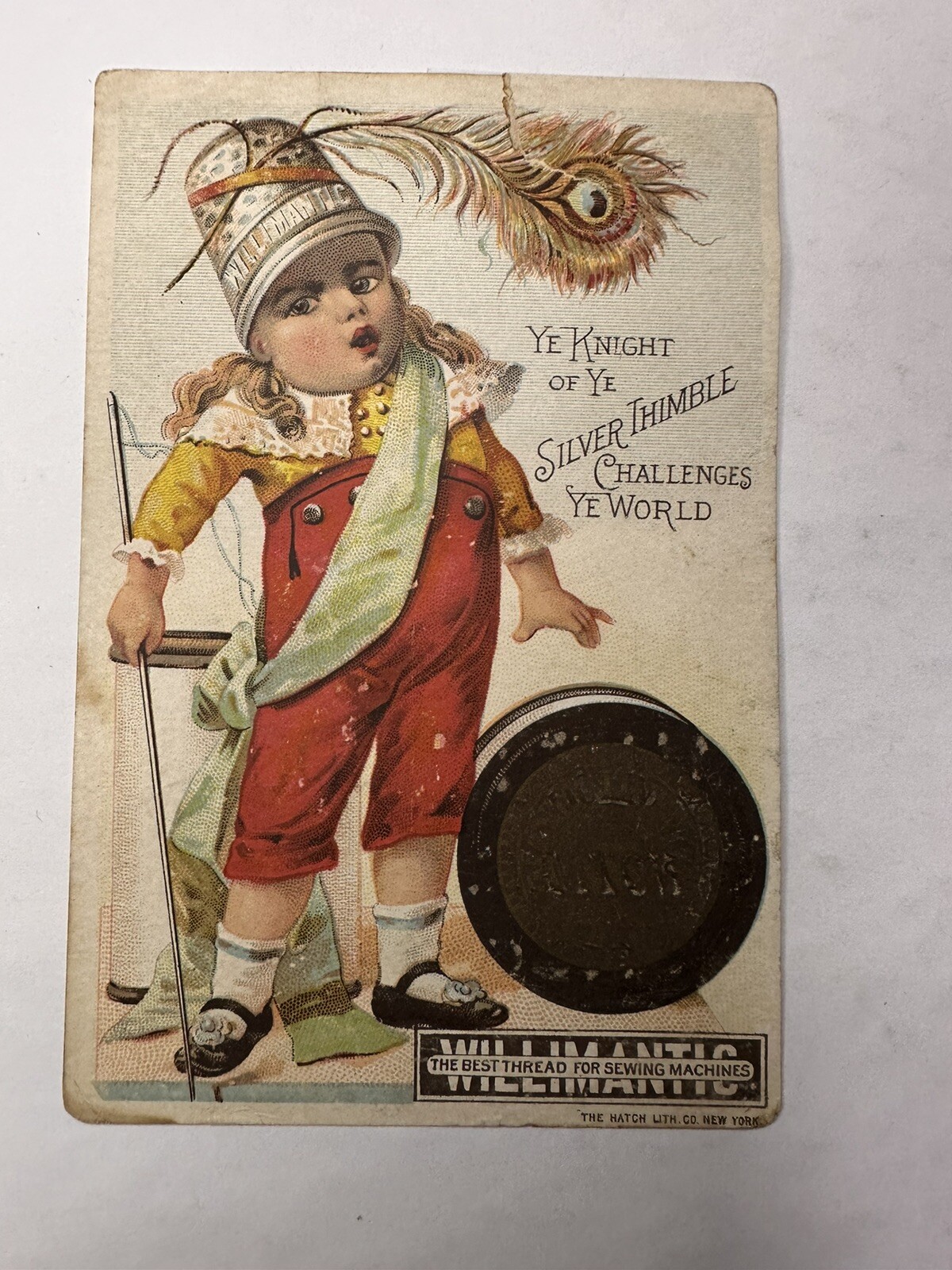Victorian Trade Card Willimantic Knight Of Silver Thimble ME Gamble Brooklyn B77