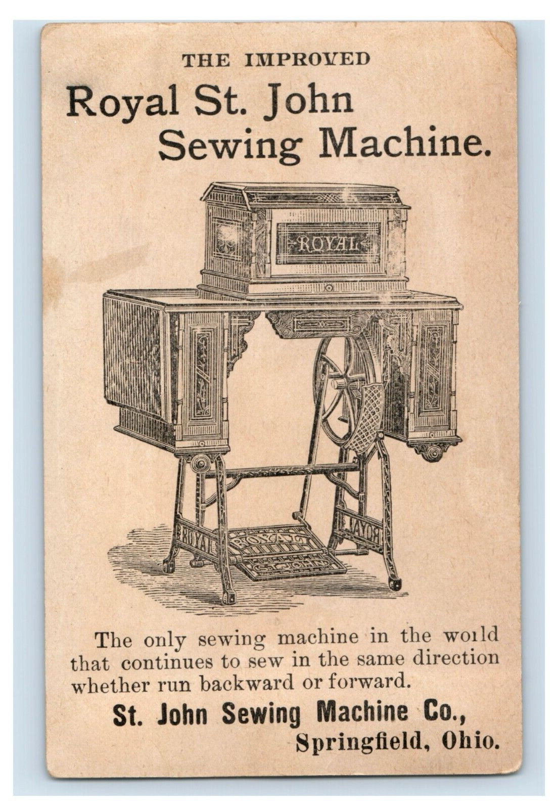 1880s Royal St. John Sewing Machine Madrid Spain Image Springfield, OH F181