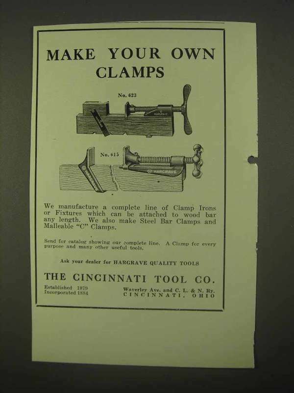 1922 Cincinnati Tool No. 623, No. 615 Clamp Fixtures Ad